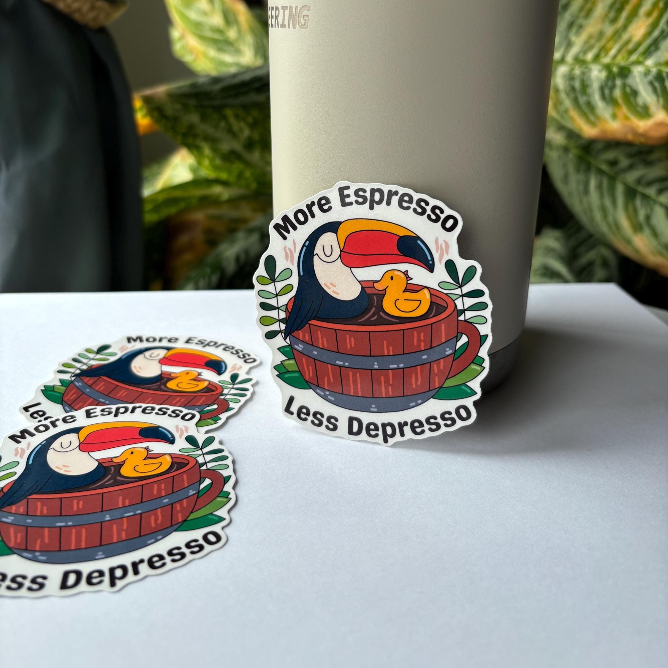 More Espresso Less Depresso Coffee Vinyl Sticker