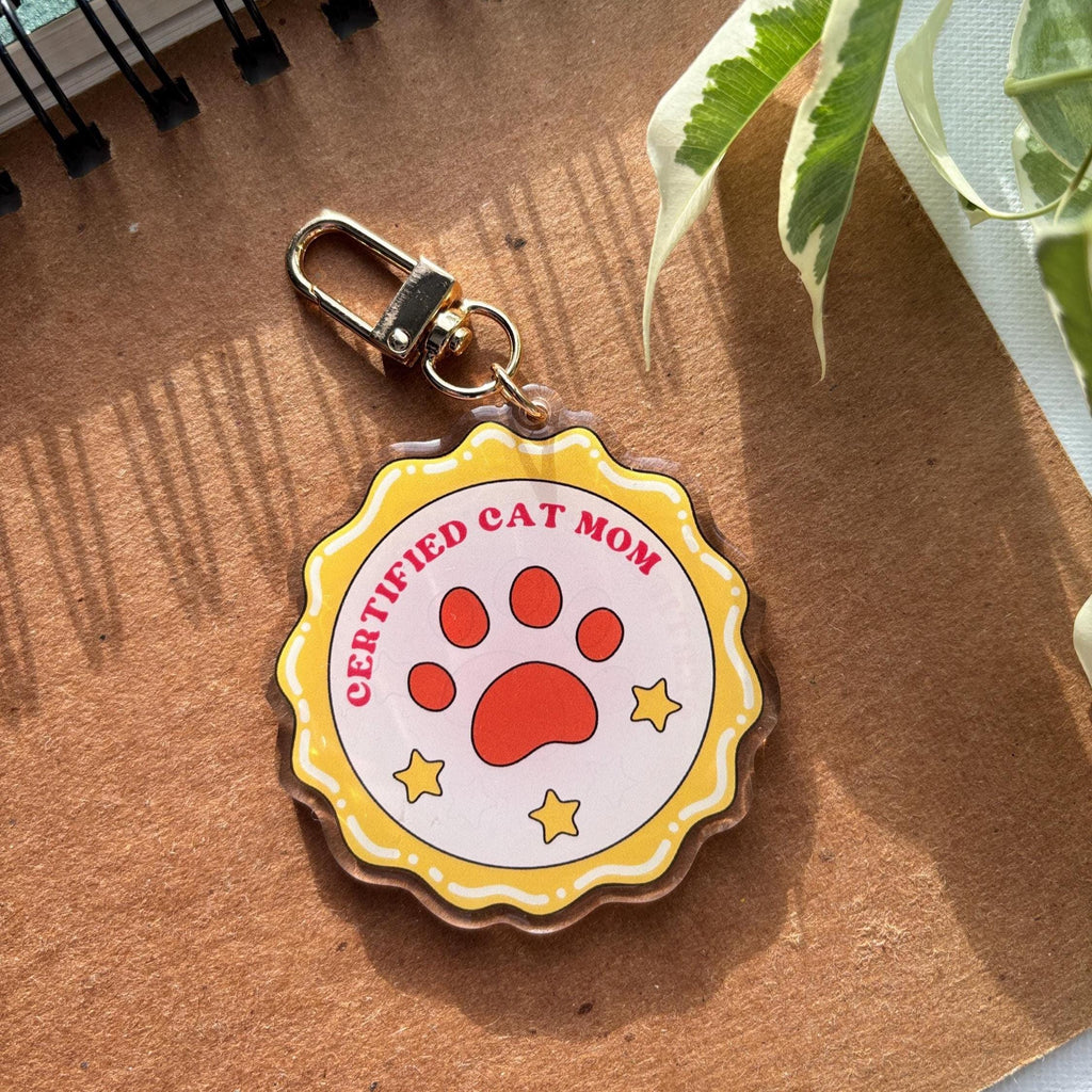 Certified Cat Mom Badge Acrylic Keychain
