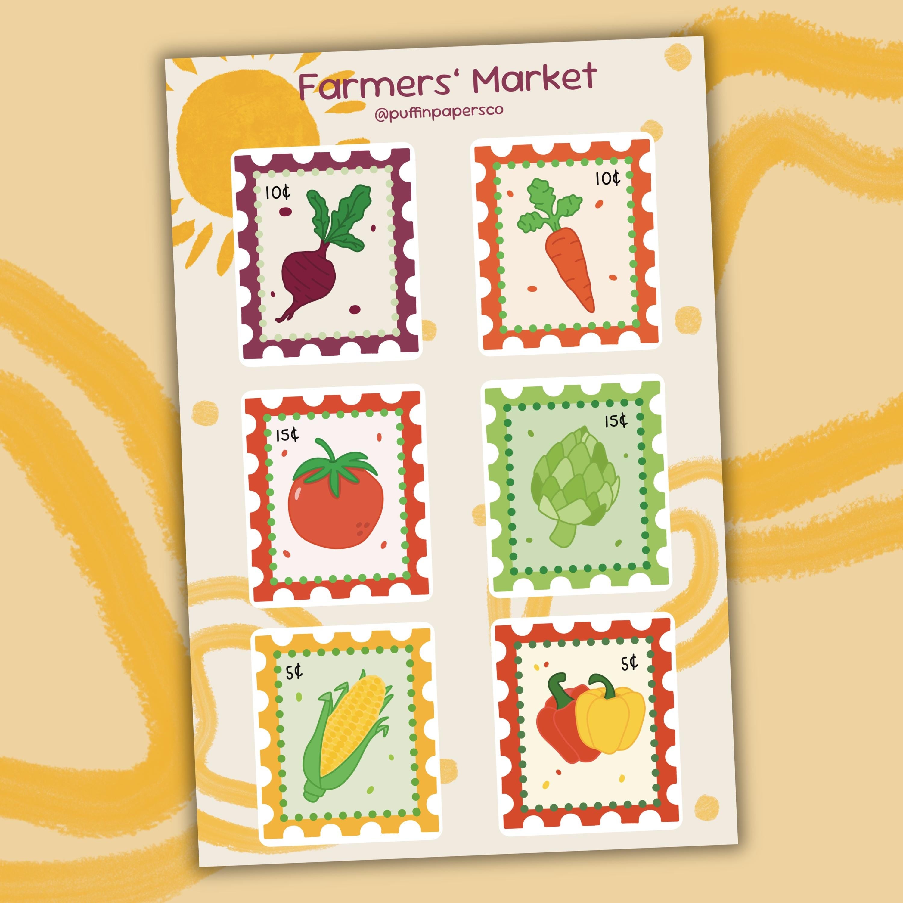 Farmers' Market Stamps Sticker Sheet