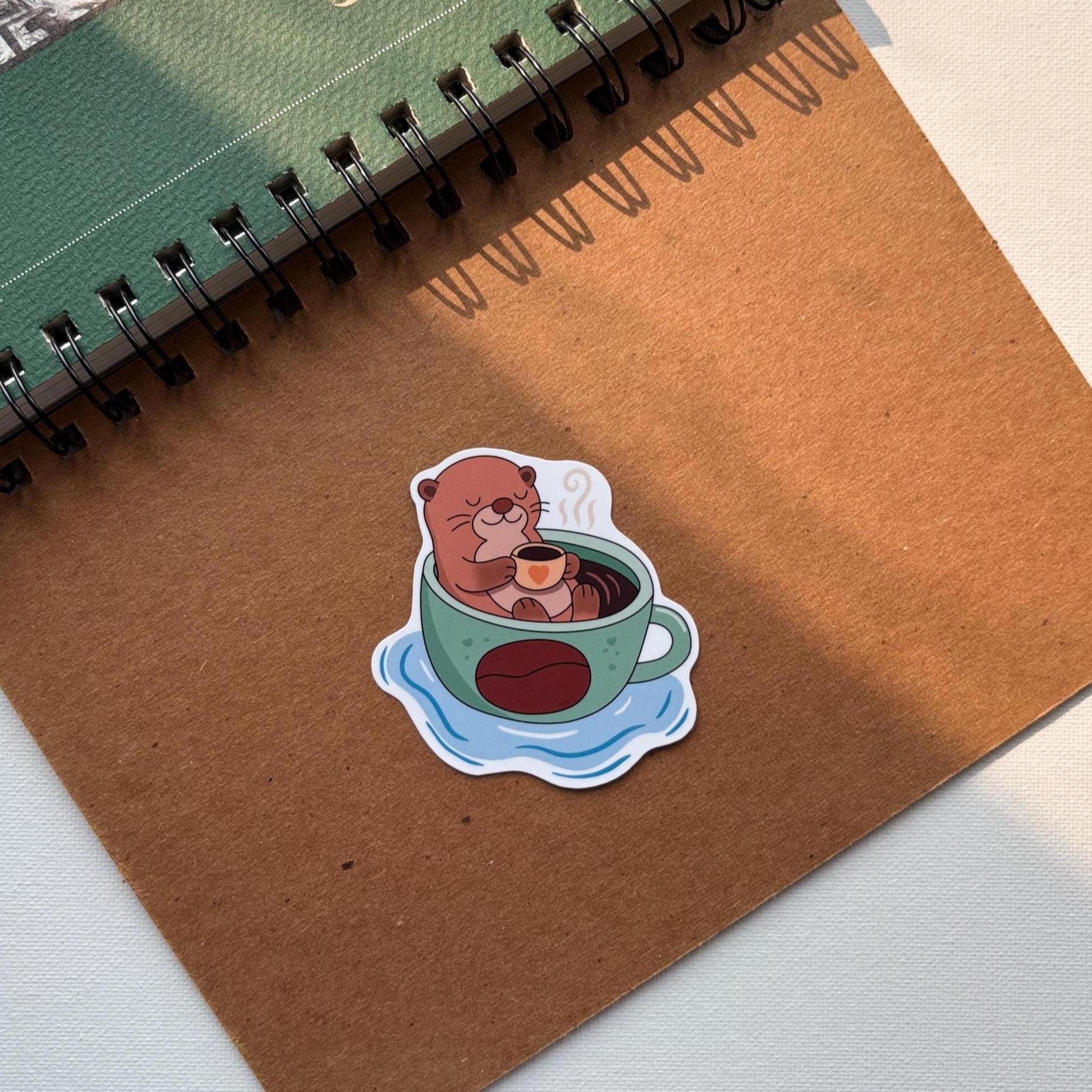 Cute Otter Drinking Coffee Vinyl Sticker