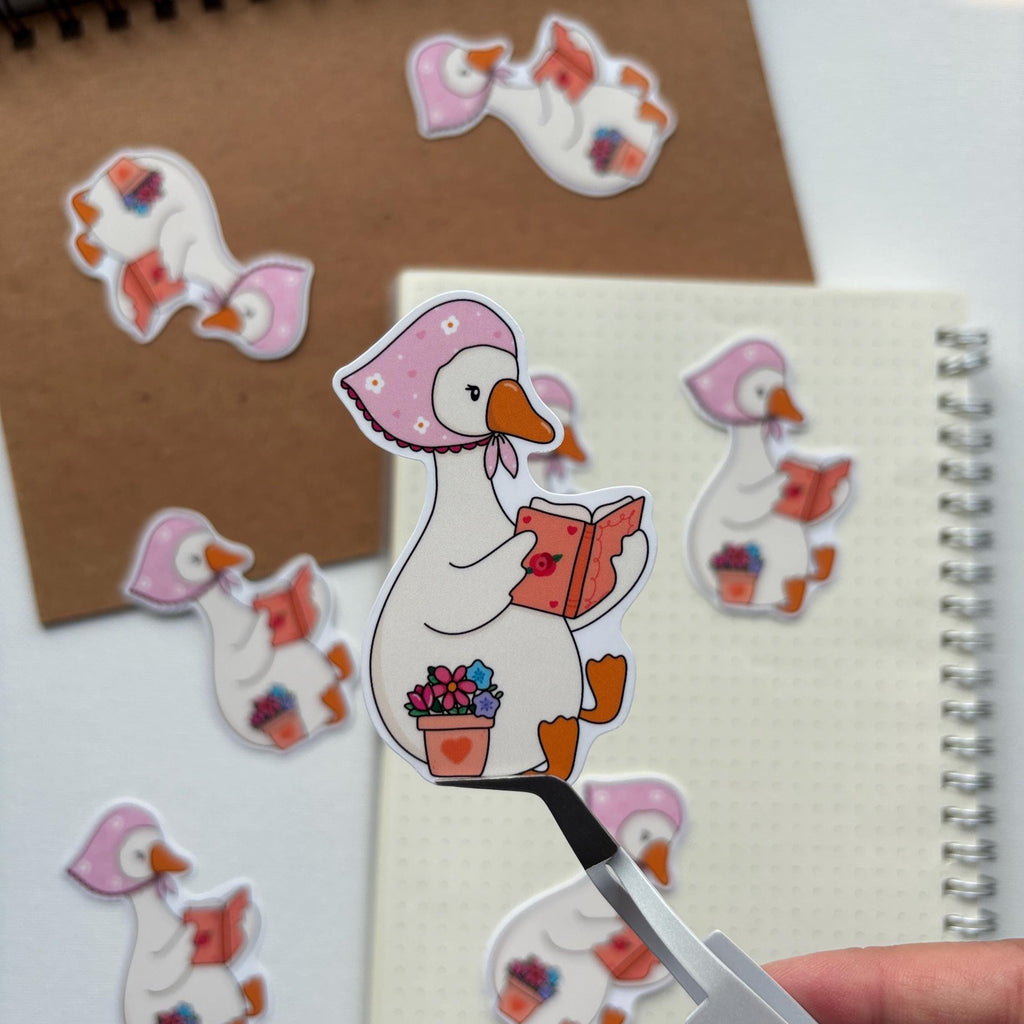 Goose Reading a Cozy Book Vinyl Sticker