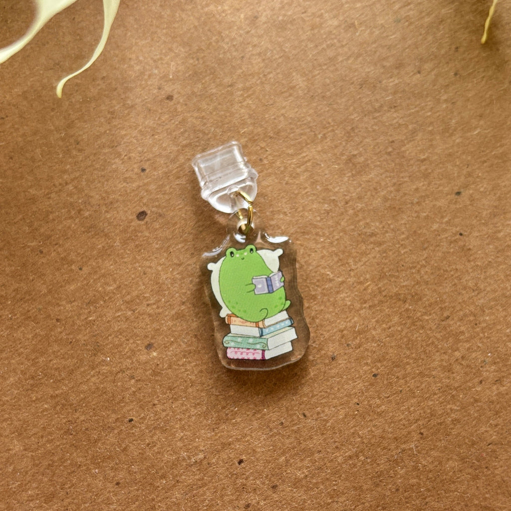 Cute Frog Reading USB-C Dust Charm