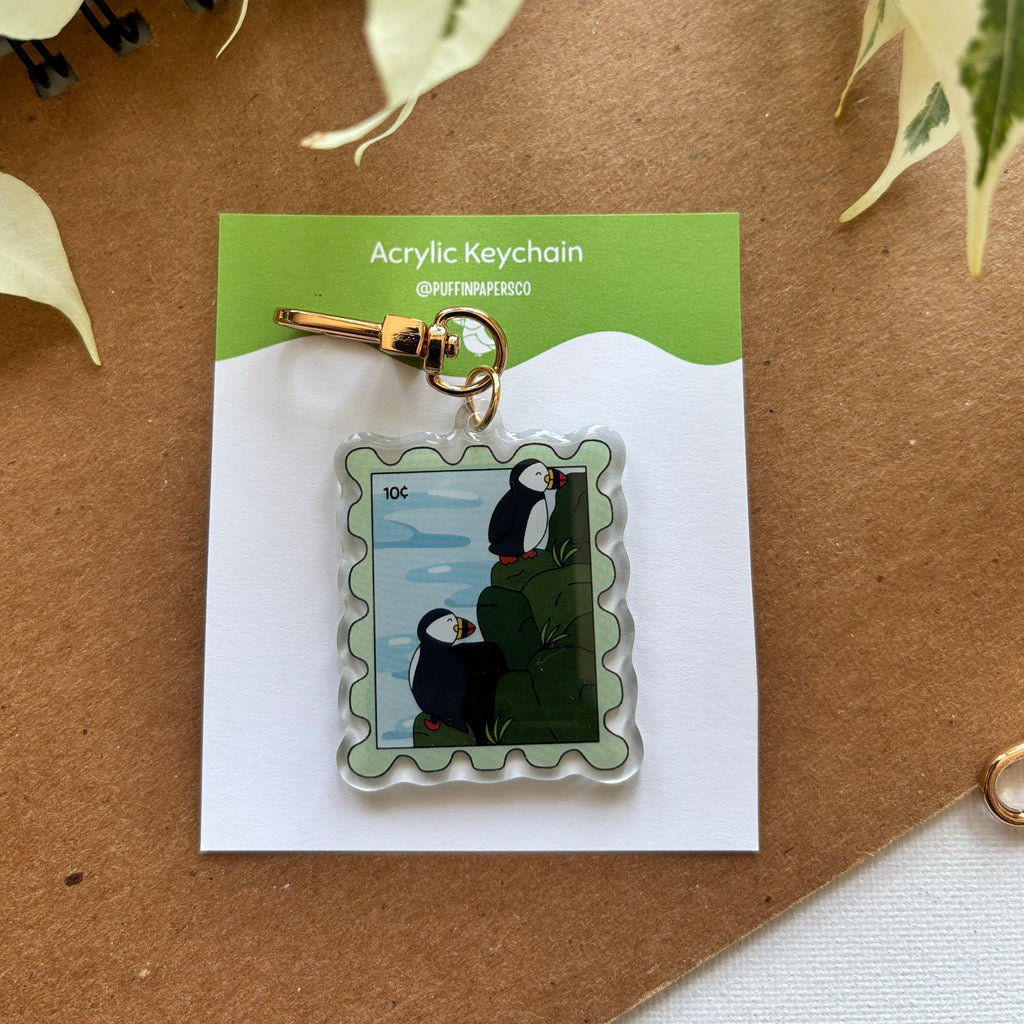 Puffin Stamp Acrylic Keychain