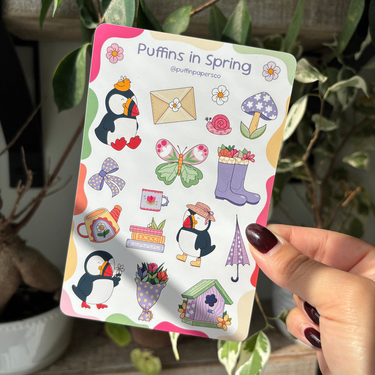 Puffins in Spring Sticker Sheet