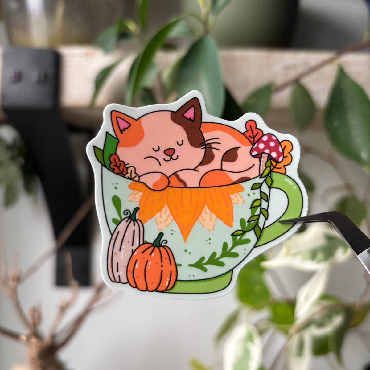 Kitty Fall Cup Sticker