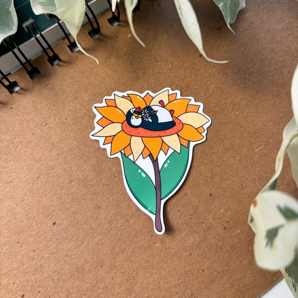 Puffin Chilling on a Sunflower Sticker
