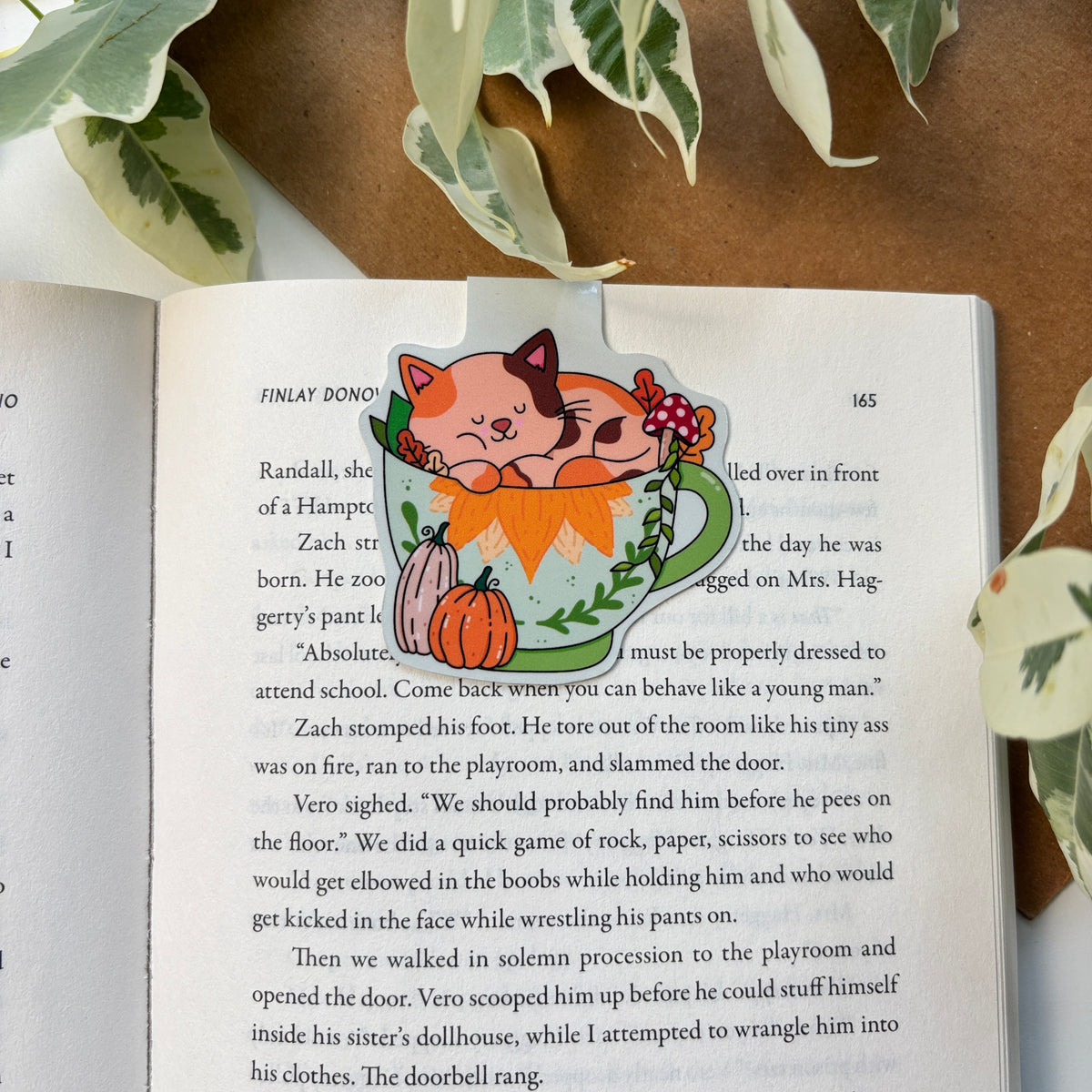 Fall Kitty Cup Magnetic Bookmark