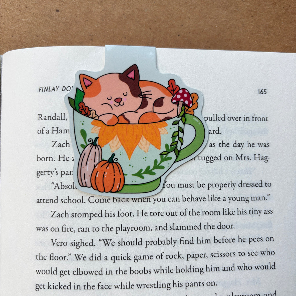 Fall Kitty Cup Magnetic Bookmark