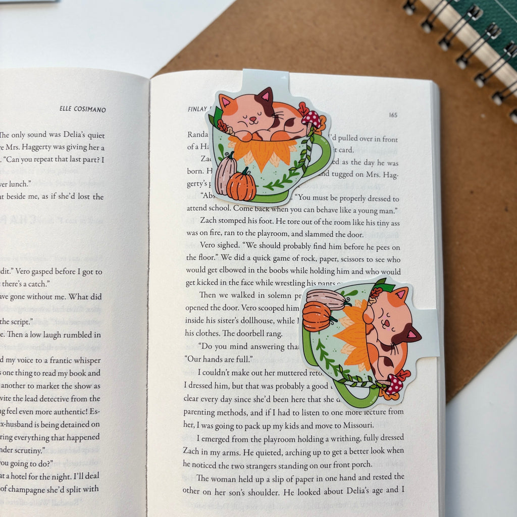 Fall Kitty Cup Magnetic Bookmark
