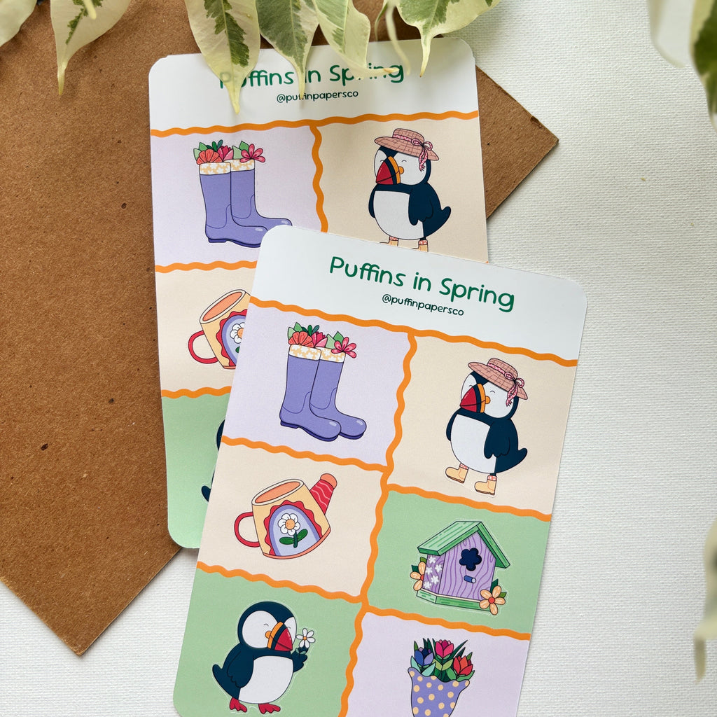 Puffins in Spring Sticker Sheet