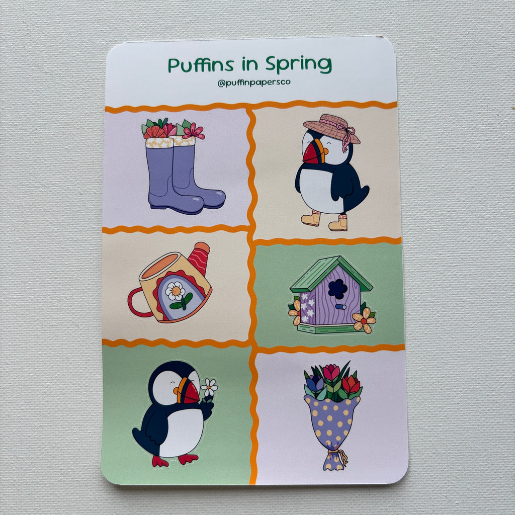 Puffins in Spring Sticker Sheet