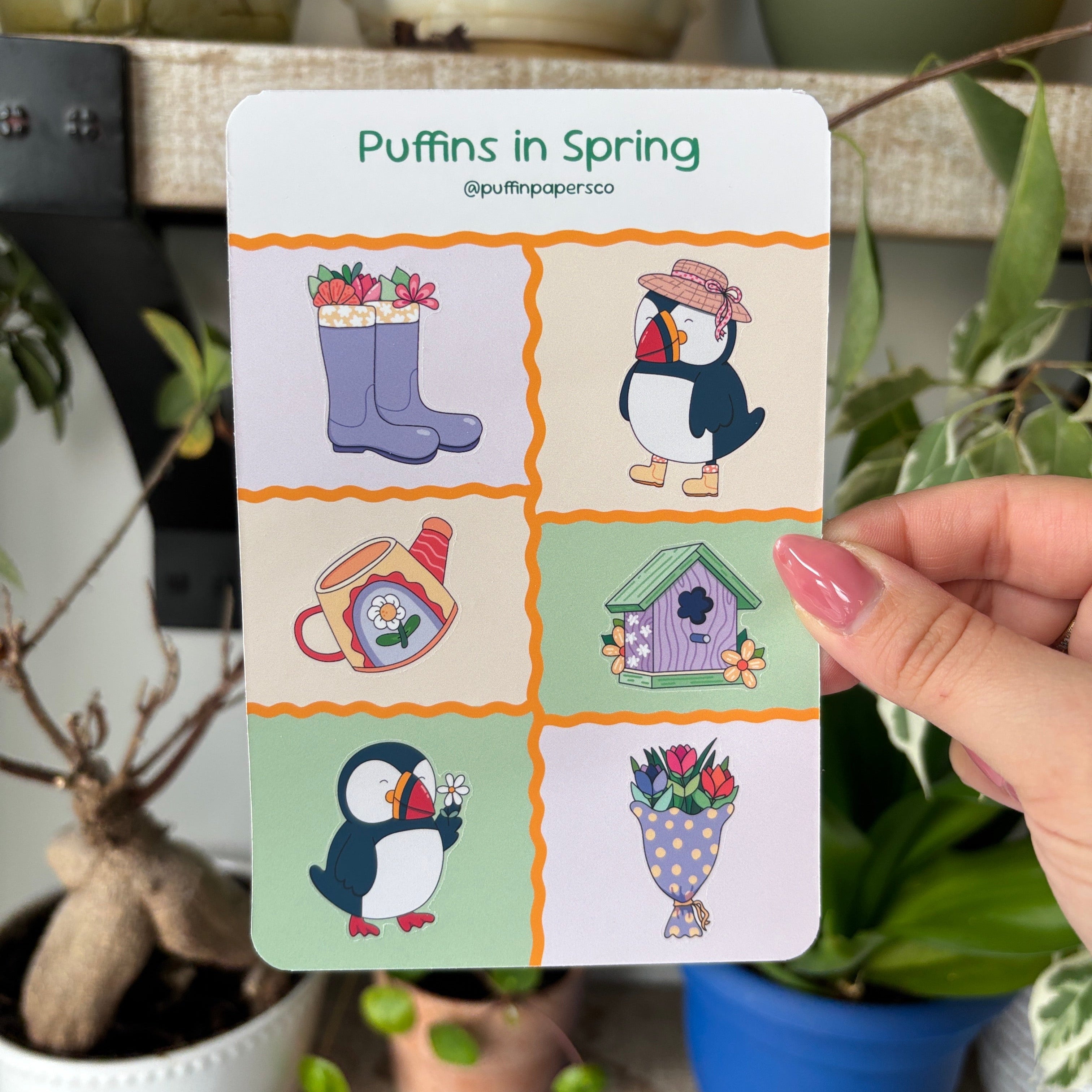 Puffins in Spring Sticker Sheet