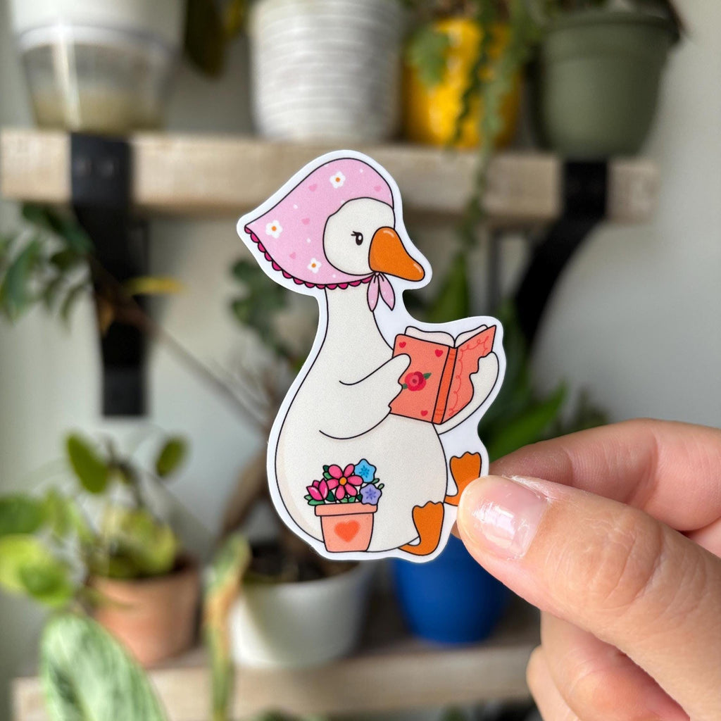 Goose Reading a Cozy Book Vinyl Sticker