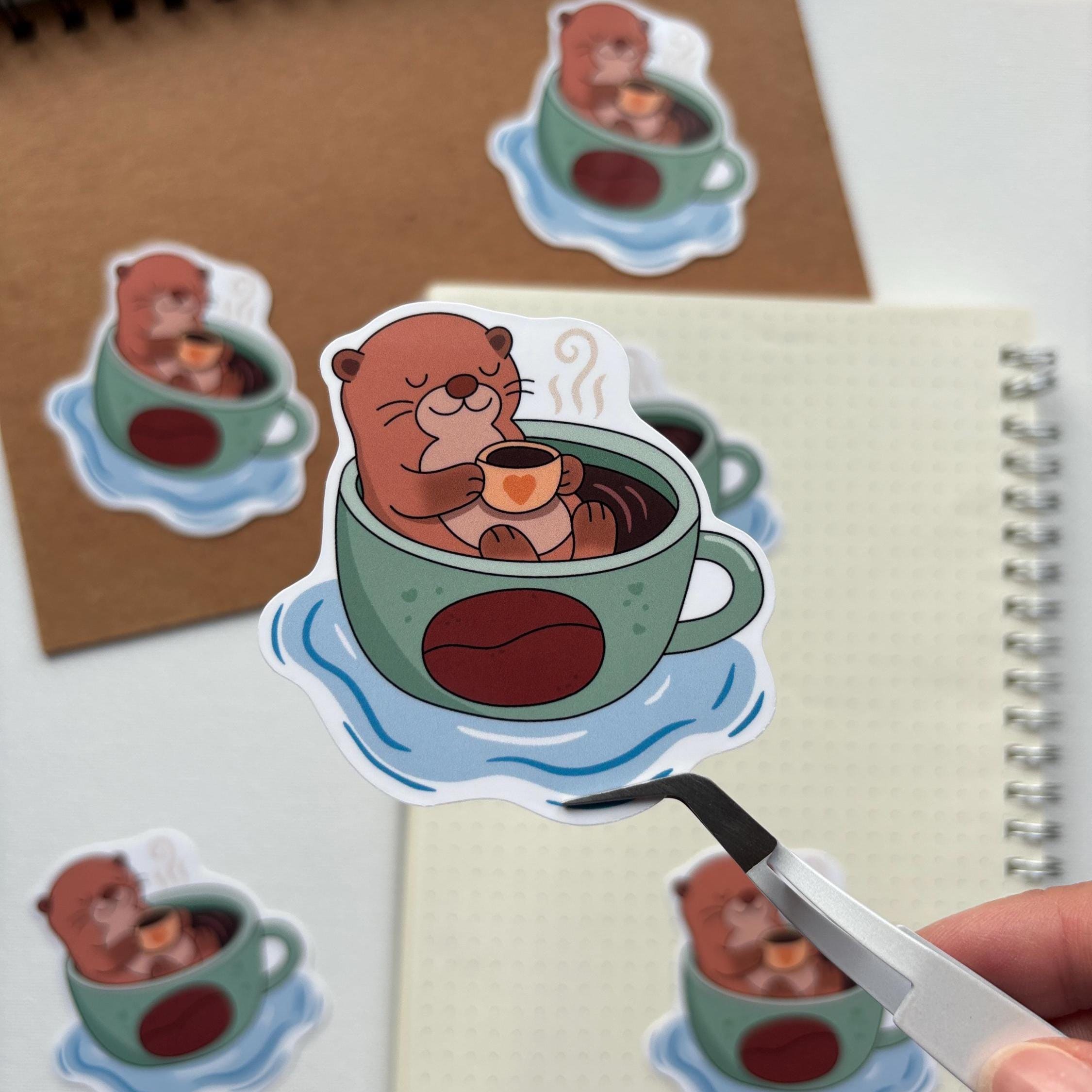 Cute Otter Drinking Coffee Vinyl Sticker