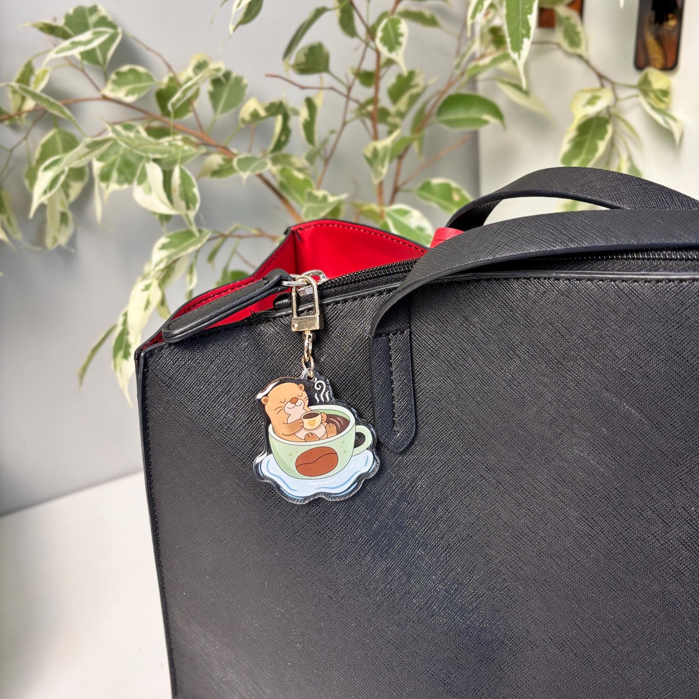 Otter Sipping Coffee in Cup Acrylic Keychain