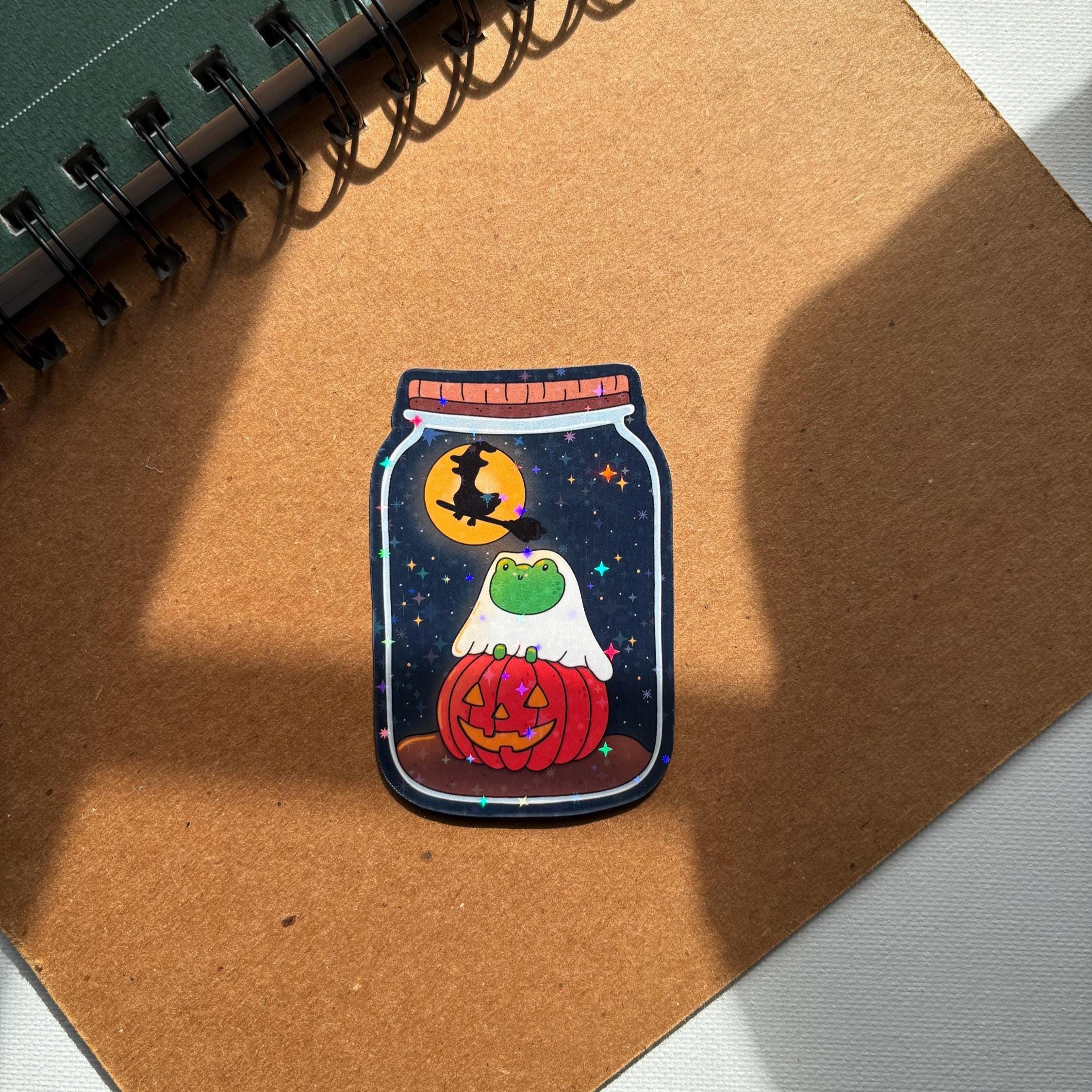 Cute Ghosty Frog in a Jar Vinyl Sticker