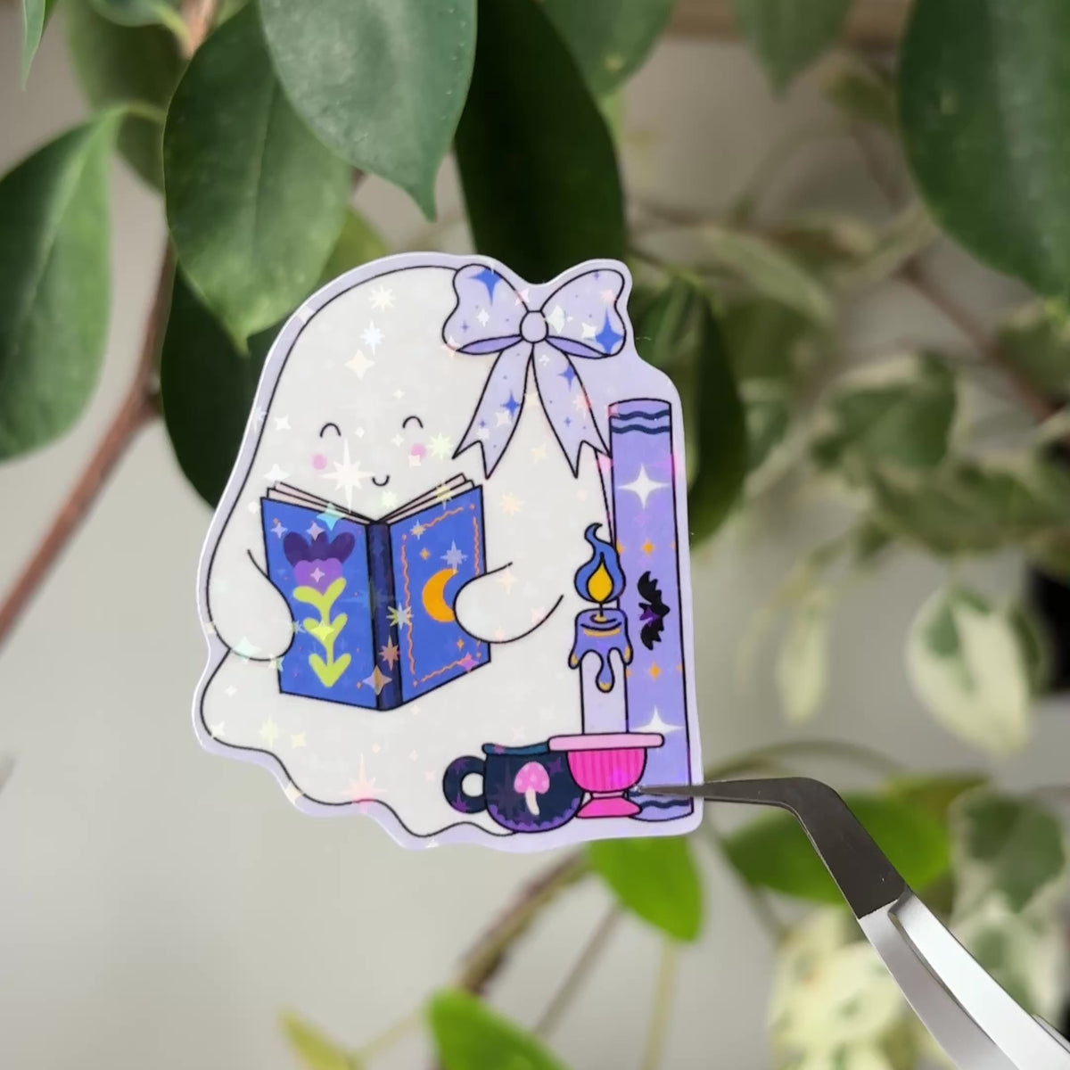 Ghost Reading on Books Sticker